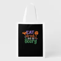 Eat Drink And Be Scary Halloween Classic Funny Tre Grocery Bag