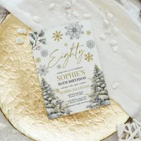 Winter Eighty Birthday Invitation Gold and Silver