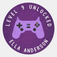 Purple Gamer Birthday Level Unlocked  Classic Round Sticker