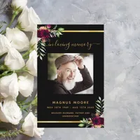 Black gold burgundy floral photo funeral program