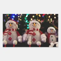 Christmas Snowman Family Ornaments Tree Photo Rectangular Sticker