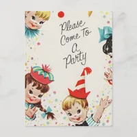 Vintage Kids Birthday Party, Come To A Party Invitation Postcard