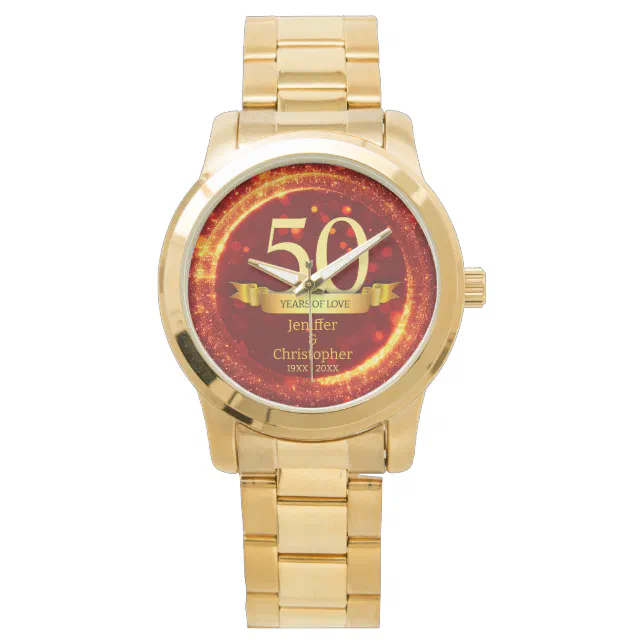 Gold & Red Glitter Edit Year Wedding Anniversary Watch