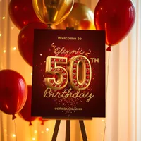 Elegant Opulent Red and Gold 50th Birthday Foam Board