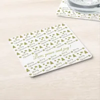 Christmas spirit - golden stars, Christmas trees Square Paper Coaster