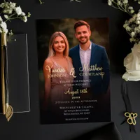 Elegant Black and White Modern Photo Wedding Gold Foil Invitation