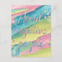 Avoid Negative People Watercolor Typography Postcard