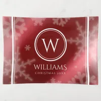 Festive Red Foil Snowflakes Monogram Name Trinket Tray