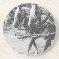 Working Draft Horses in Black and White Drink Coaster