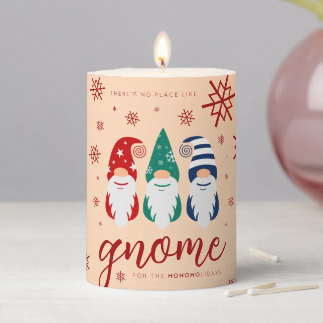 Hygge Christmas Gnome for the Holidays Snowflakes Pillar Candle