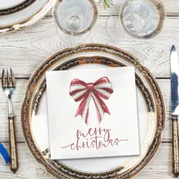 Red White Glitter Bow Merry Christmas Napkins