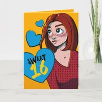 Cute Teen Girl Yellow Cartoon Birthday Sweet 16 Card