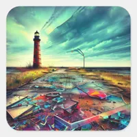 Dilapidated Lighthouse on an Abandoned Beach Square Sticker