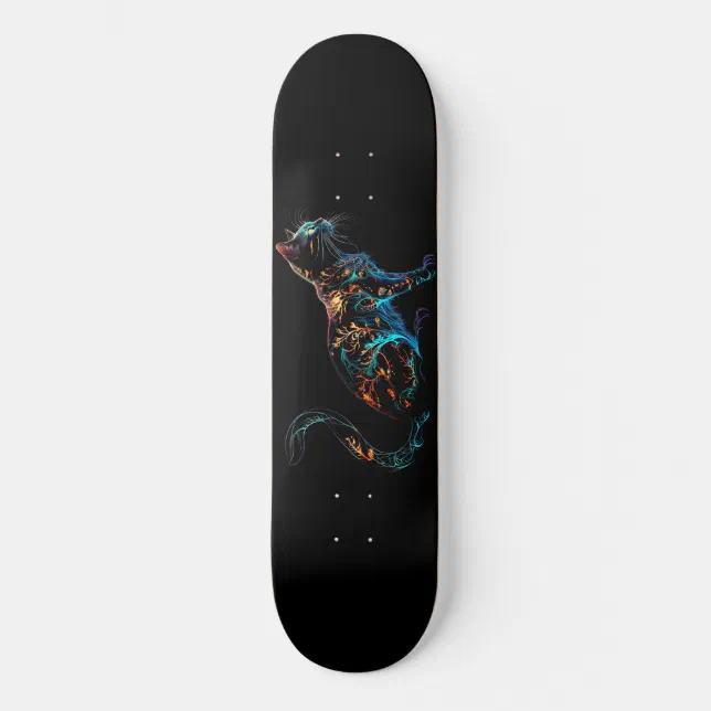 Plasma Cat on Black in Vibrant Colors Skateboard