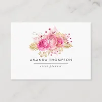 Pink and Gold Roses Watercolor Floral Business Card