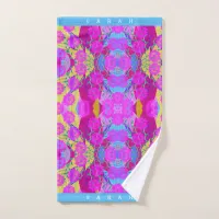 pink sunflowers tropical leaves modern floral art hand towel 