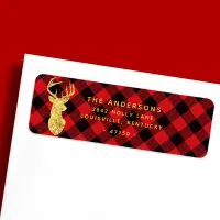 Buffalo Plaid Gold Deer Head Holiday Address Label