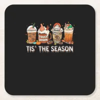 Tis The Season Football Pumpkin Spice Halloween Fa Square Paper Coaster