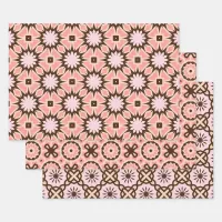 Blush Pink and Brown Mosaic Geometric Patterns Wrapping Paper Sheets