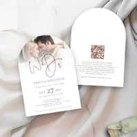 Modern We Do Brown Text QR Photo Wedding Arch Invitation