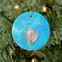 Conch Shell "Beach Life" Ceramic Ornament