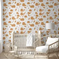 Boho Brown Cats & Rainbows Nursery Wallpaper