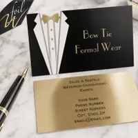 Elegant Metallic Foil Bow Tie Formal White Tuxedo Business Cards