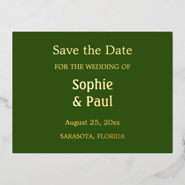 Forest Green Save the Date Foil Invitation Postcard