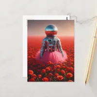 disco astronaut in a red poppy field  postcard