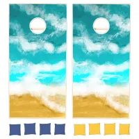 Turquoise Ocean Waves on a Sandy Beach Cornhole Set