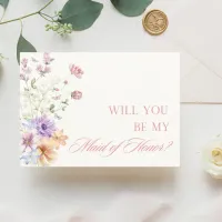 Elegant Watercolor Floral Maid of Honor Proposal Card