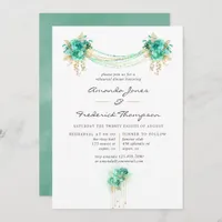 Mint & Gold Floral String Lights Rehearsal Dinner Invitation