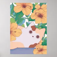 Adorable Cat with Flowers Poster