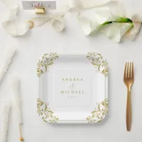 Elegant Gold Vintage Classic Wedding Dessert Paper Plates