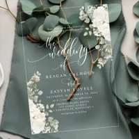 Ivory And Sage Chic Script Elegant Floral Wedding Acrylic Invitations