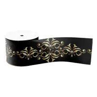 Luxury Vintage Gold Damask and Diamonds Pattern Grosgrain Ribbon