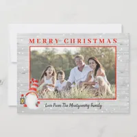 Cute Gnome Custom Photo Rustic Christmas Holiday Card