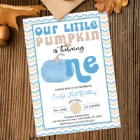 Blue Retro Pumpkin Birthday Invite