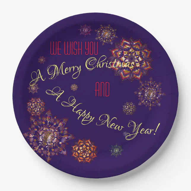 Christmas-new year- colorful and bright snowflakes paper plates