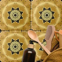 Shiny Chic Elegant Gold and Black Star Arabesque Ceramic Tile