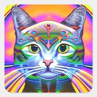 Robot Steampunk Colorful Cat Square Sticker