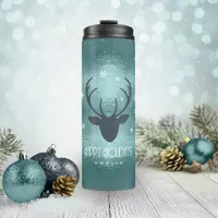 Deer Antlers Silhouette & Snowflakes Teal ID861 Thermal Tumbler