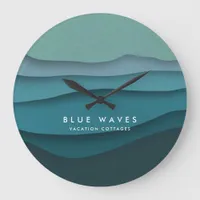 Modern Blue Ocean Waves Large Clock