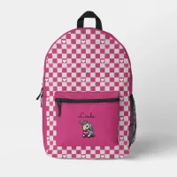 Checkered Hearts and Unicorn Printed Backpack