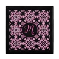 Pretty Pink and Black Floral Leaves Snowflake Filigree Pattern