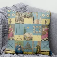 French Vintage Pastel Hand Drawn Tarot Pattern Throw Pillow