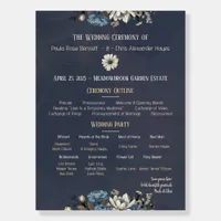 Navy Elegant Floral Wedding Program Foam Board