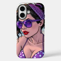 Beach Lady in Shades, Bikini and Bandana  iPhone 16 Case