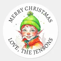 Merry Christmas | Vintage Little Elf Personalized Classic Round Sticker