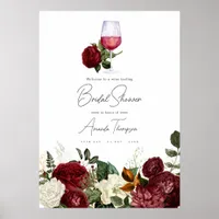 Burgundy & White Floral Wine Tasting Bridal Shower Poster